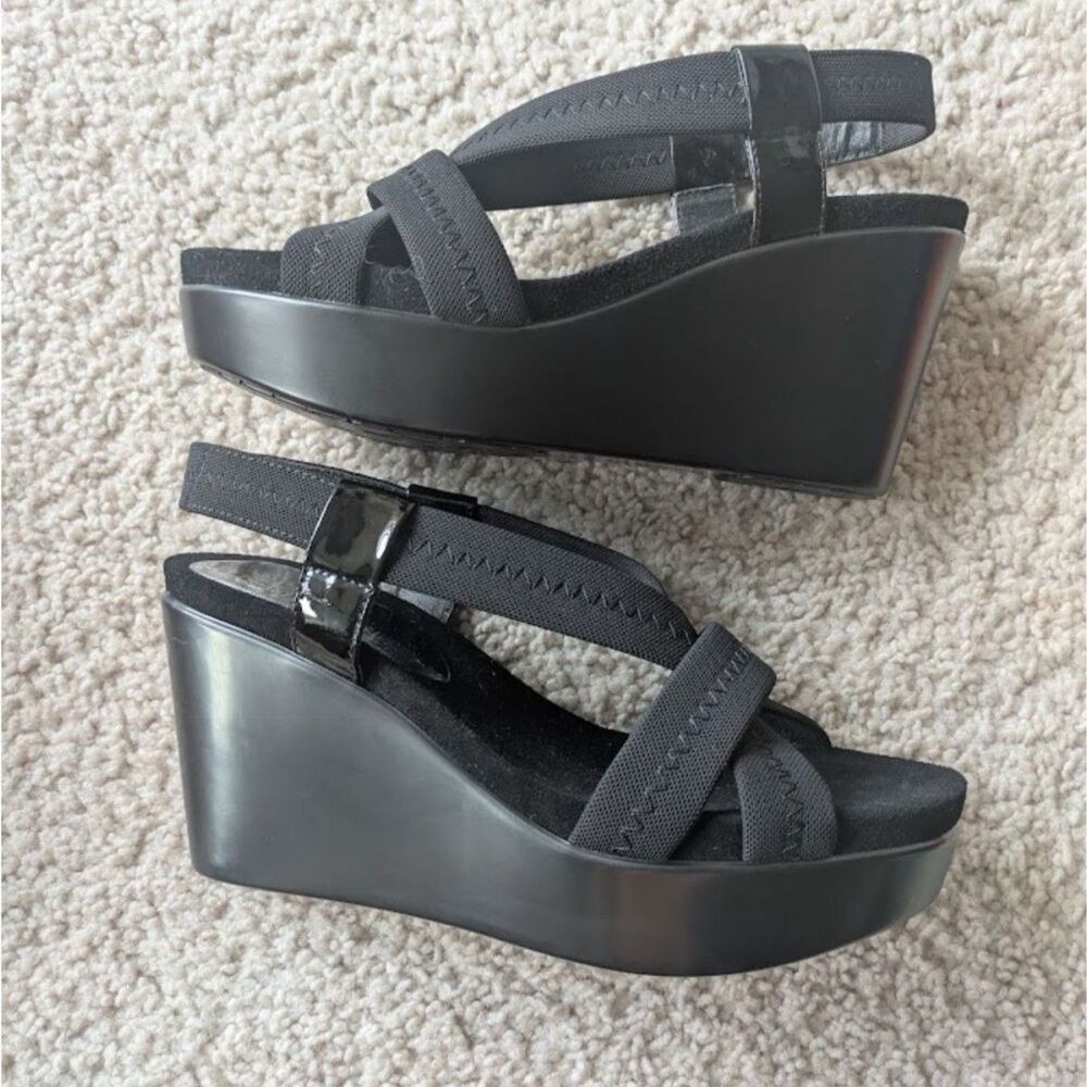 NIB Donald J Pliner Black Jemm Platform Wedge Heeled Sandals Sz 6M